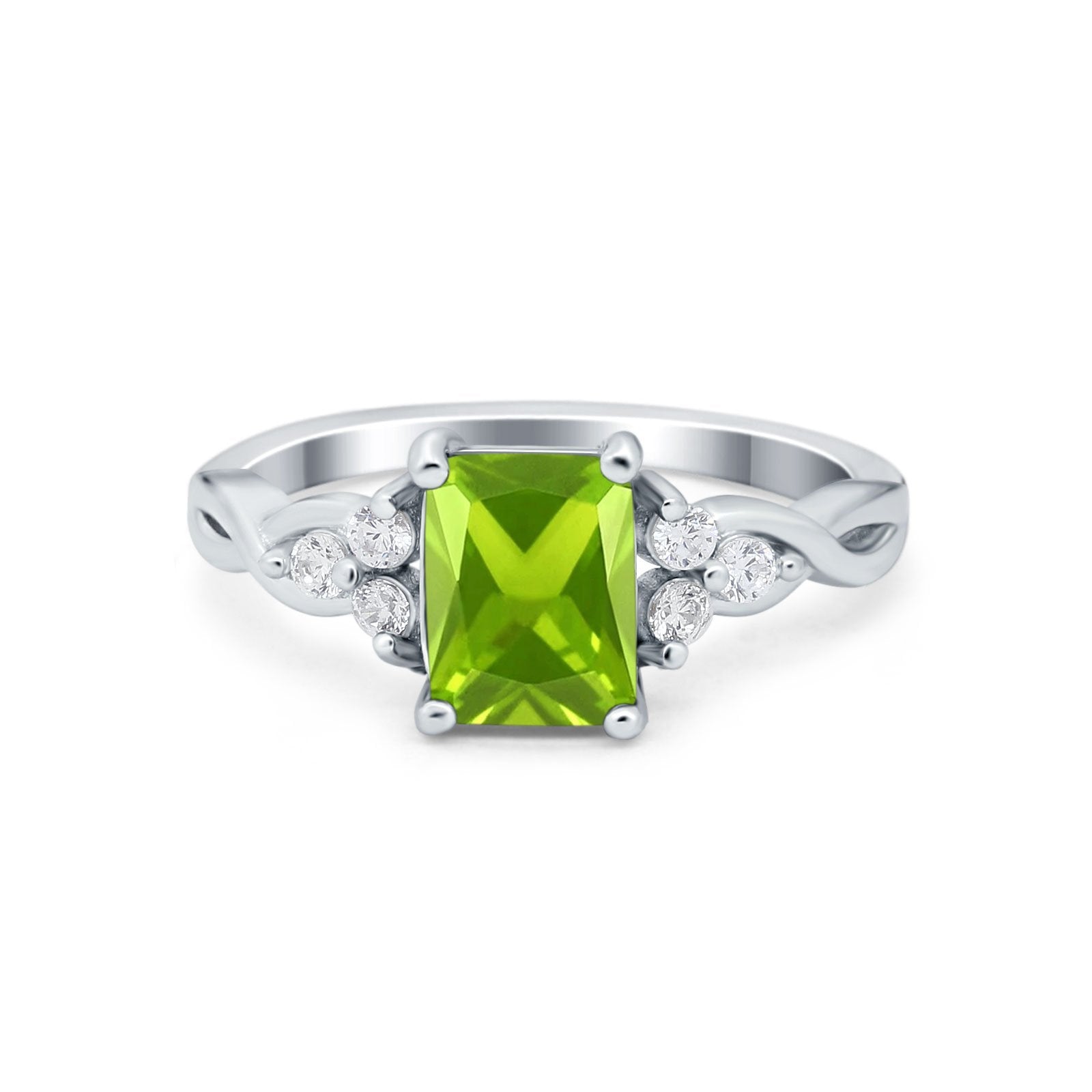 Emerald Cut Wedding Bridal Ring Simulated Cubic Zirconia 925 Sterling Silver