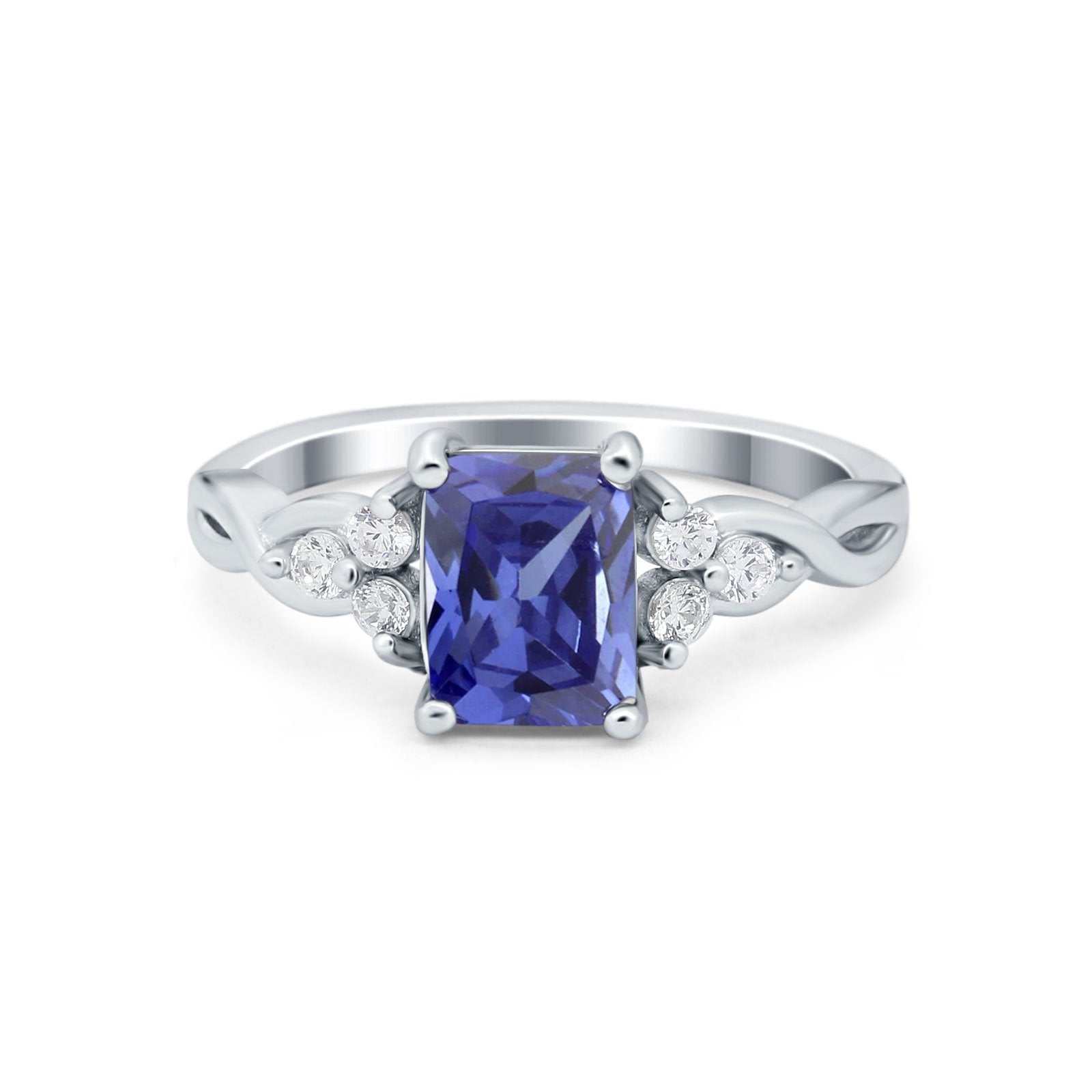 Emerald Cut Wedding Bridal Ring Simulated Cubic Zirconia 925 Sterling Silver