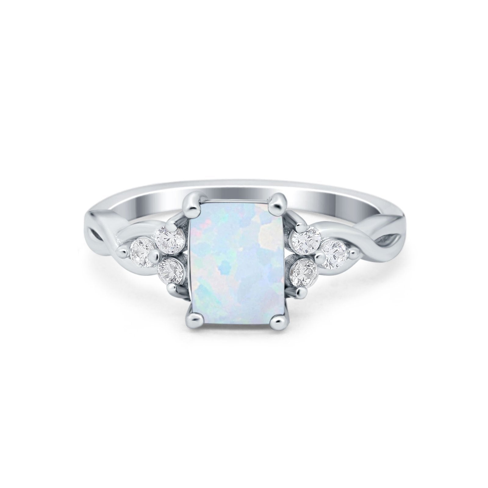 Emerald Cut Wedding Bridal Ring Simulated Cubic Zirconia 925 Sterling Silver