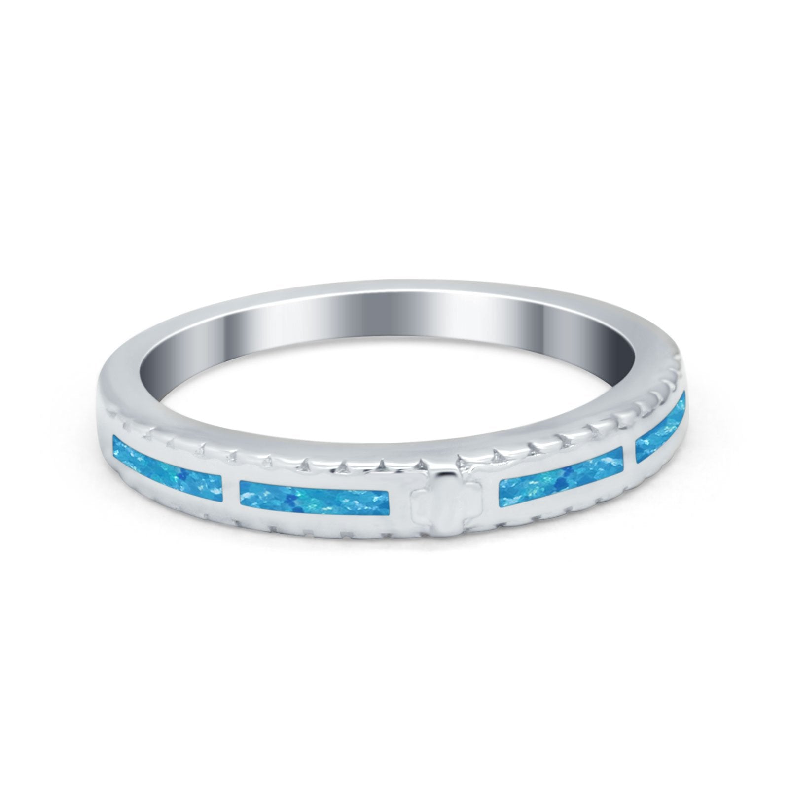 Wedding Rings Eternity Style Band Simulated Opal Round 925 Sterling Silver