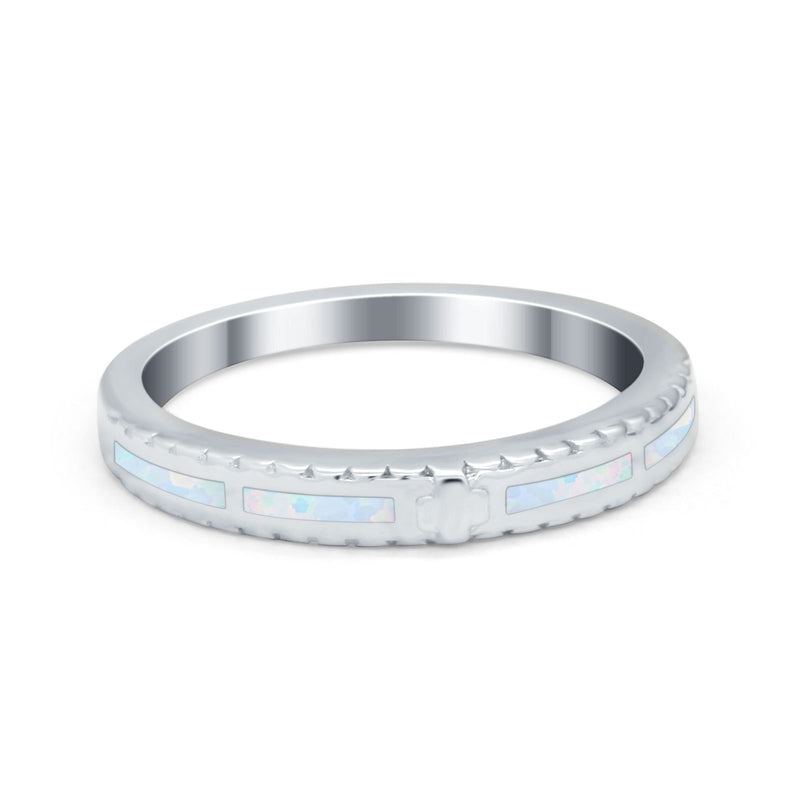 Wedding Rings Eternity Style Band Simulated Opal Round 925 Sterling Silver