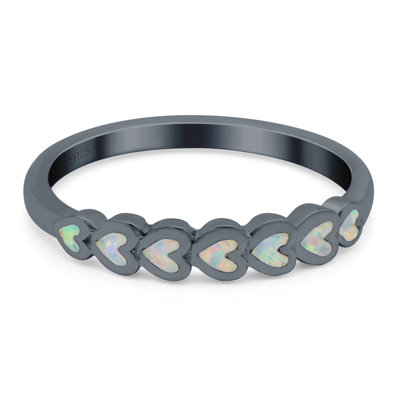 Sideways Heart Eternity Band Lab Created White Opal Band 925 Sterling Silver