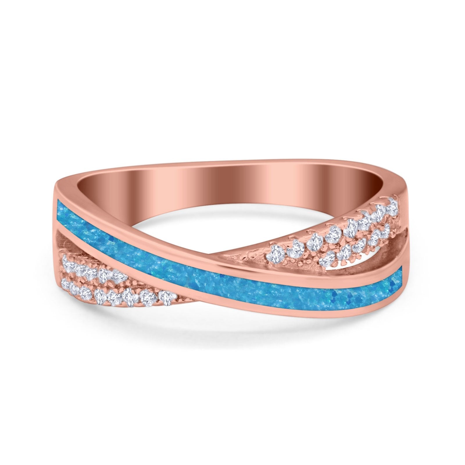 Infinity Crisscross Eternity Rings Simulated CZ Opal 925 Sterling Silver