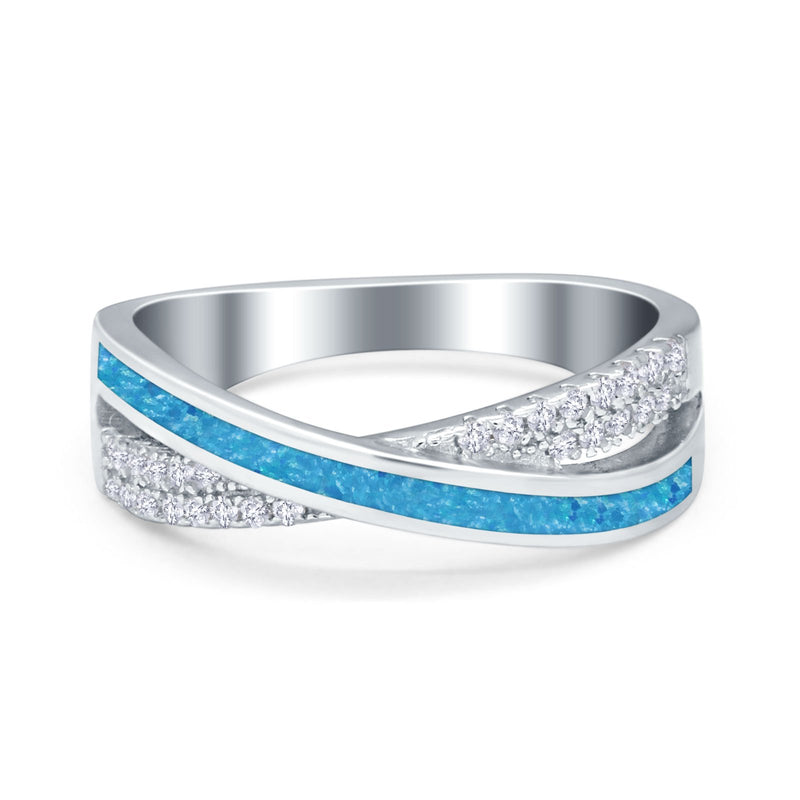 Infinity Crisscross Eternity Rings Simulated CZ Opal 925 Sterling Silver