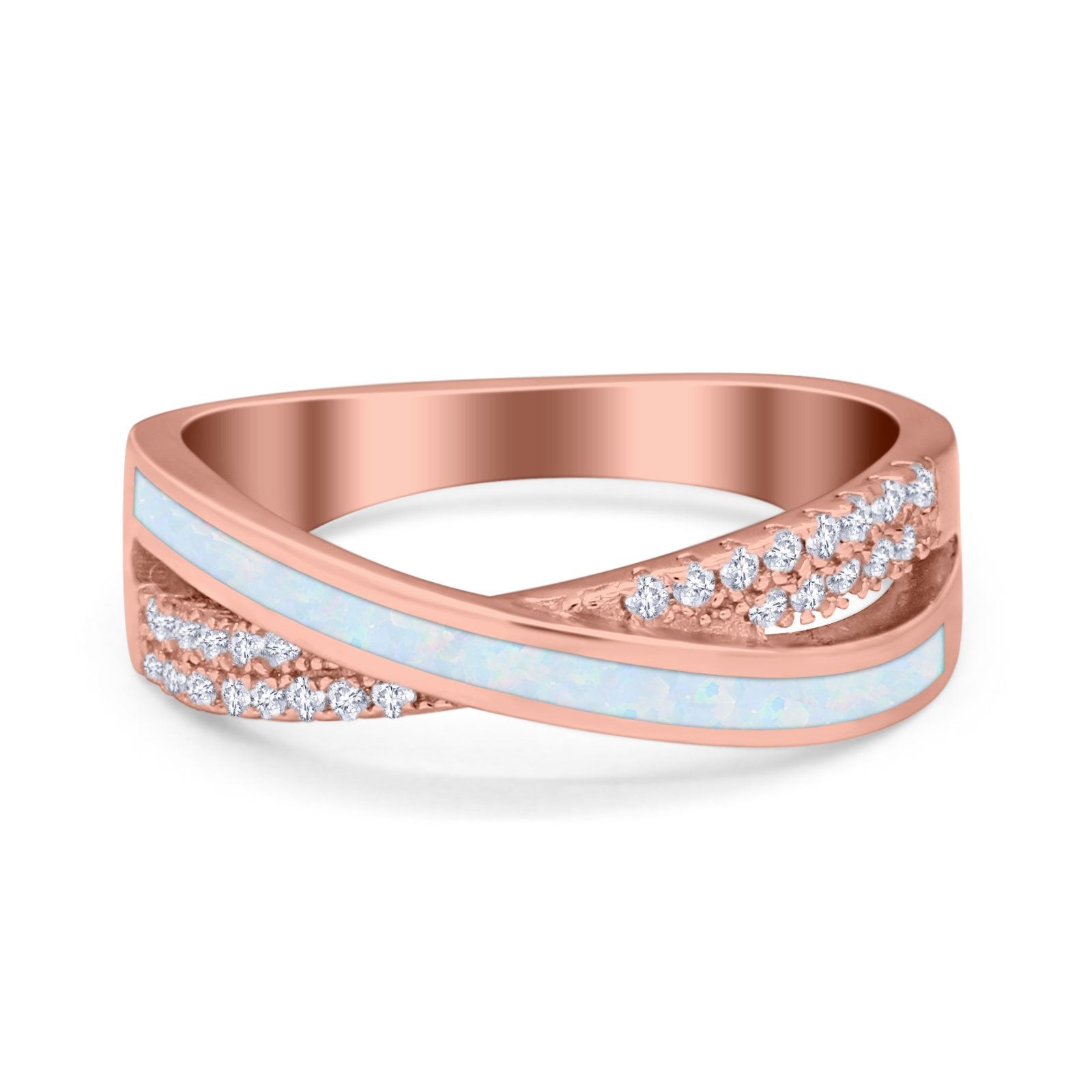 Infinity Crisscross Eternity Rings Simulated CZ Opal 925 Sterling Silver