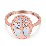 Oval Tree of Life Ring Lab Created Opal Rhodium Plated 925 Sterling Silver
