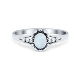 Bali Design Oxidized Style Lab Created Blue Opal Ring 925 Sterling Silver