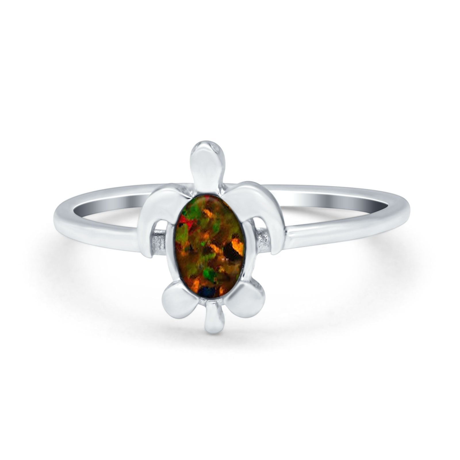 Turtle Ring Simulated Cubic Zirconia Opal 925 Sterling Silver