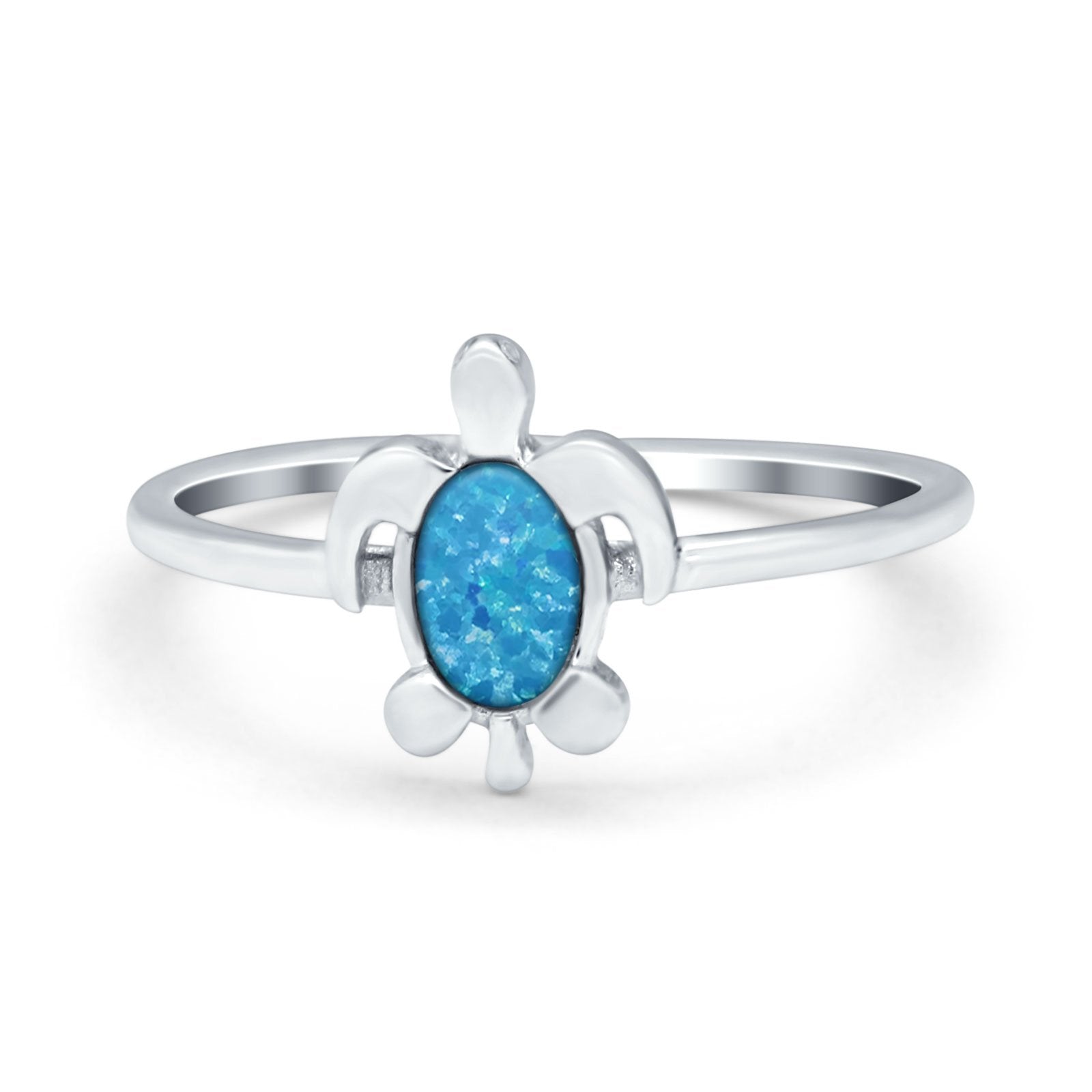 Turtle Ring Simulated Cubic Zirconia Opal 925 Sterling Silver