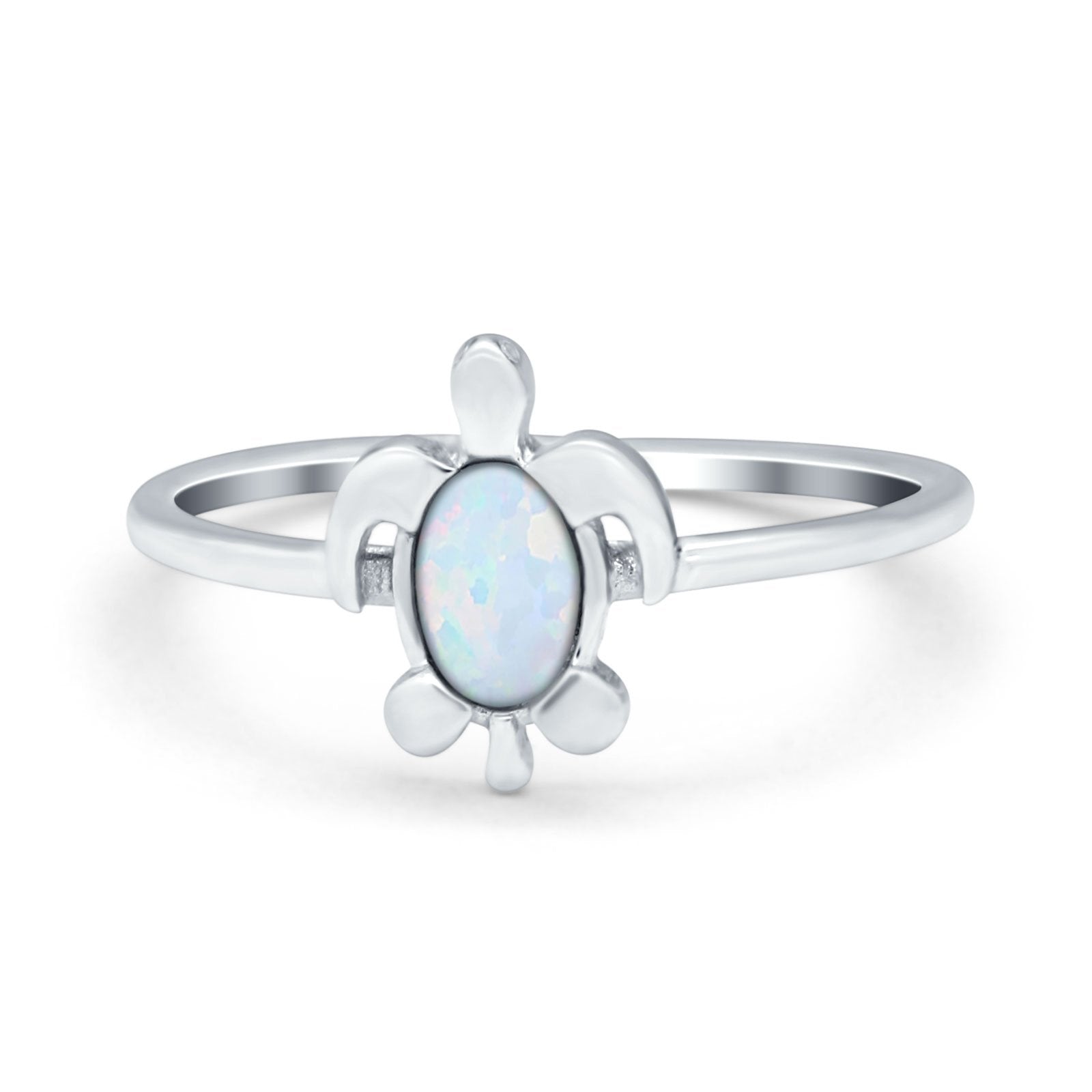 Turtle Ring Simulated Cubic Zirconia Opal 925 Sterling Silver