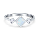 Fashion Thumb Ring Square Simulated Cubic Zirconia Opal 925 Sterling Silver