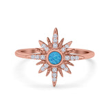 Cluster Starburst Opal Ring Round Simulated Cubic Zirconia 925 Sterling Silver