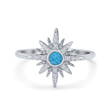Cluster Starburst Opal Ring Round Simulated Cubic Zirconia 925 Sterling Silver