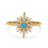 Cluster Starburst Opal Ring Round Simulated Cubic Zirconia 925 Sterling Silver