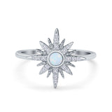 Cluster Starburst Opal Ring Round Simulated Cubic Zirconia 925 Sterling Silver