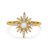 Cluster Starburst Opal Ring Round Simulated Cubic Zirconia 925 Sterling Silver