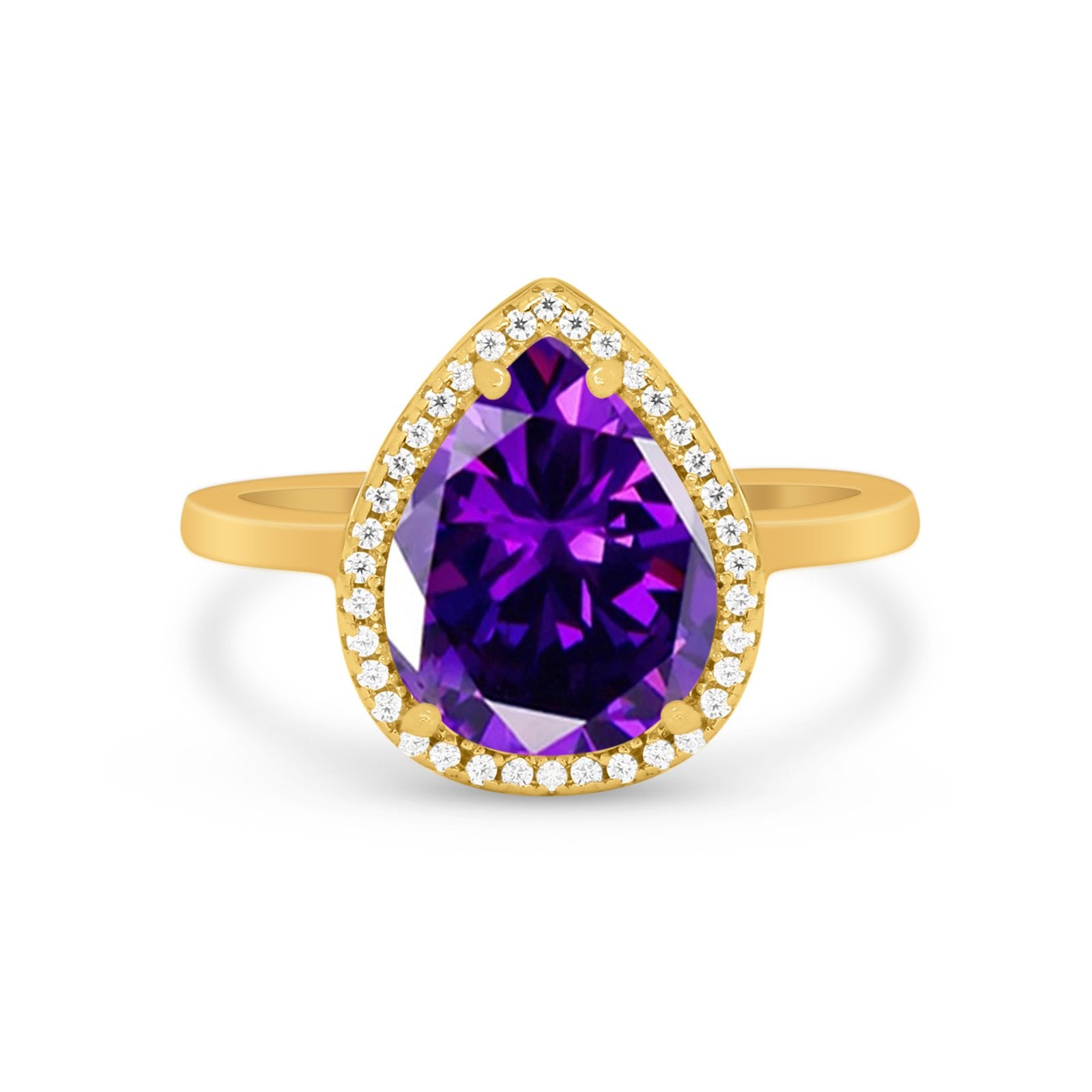 Halo Teardrop Wedding Ring Pear Simulated Cubic Zirconia 925 Sterling Silver