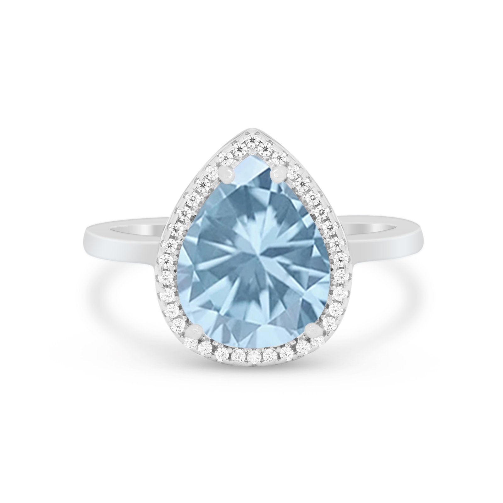 Halo Teardrop Wedding Ring Pear Simulated Cubic Zirconia 925 Sterling Silver