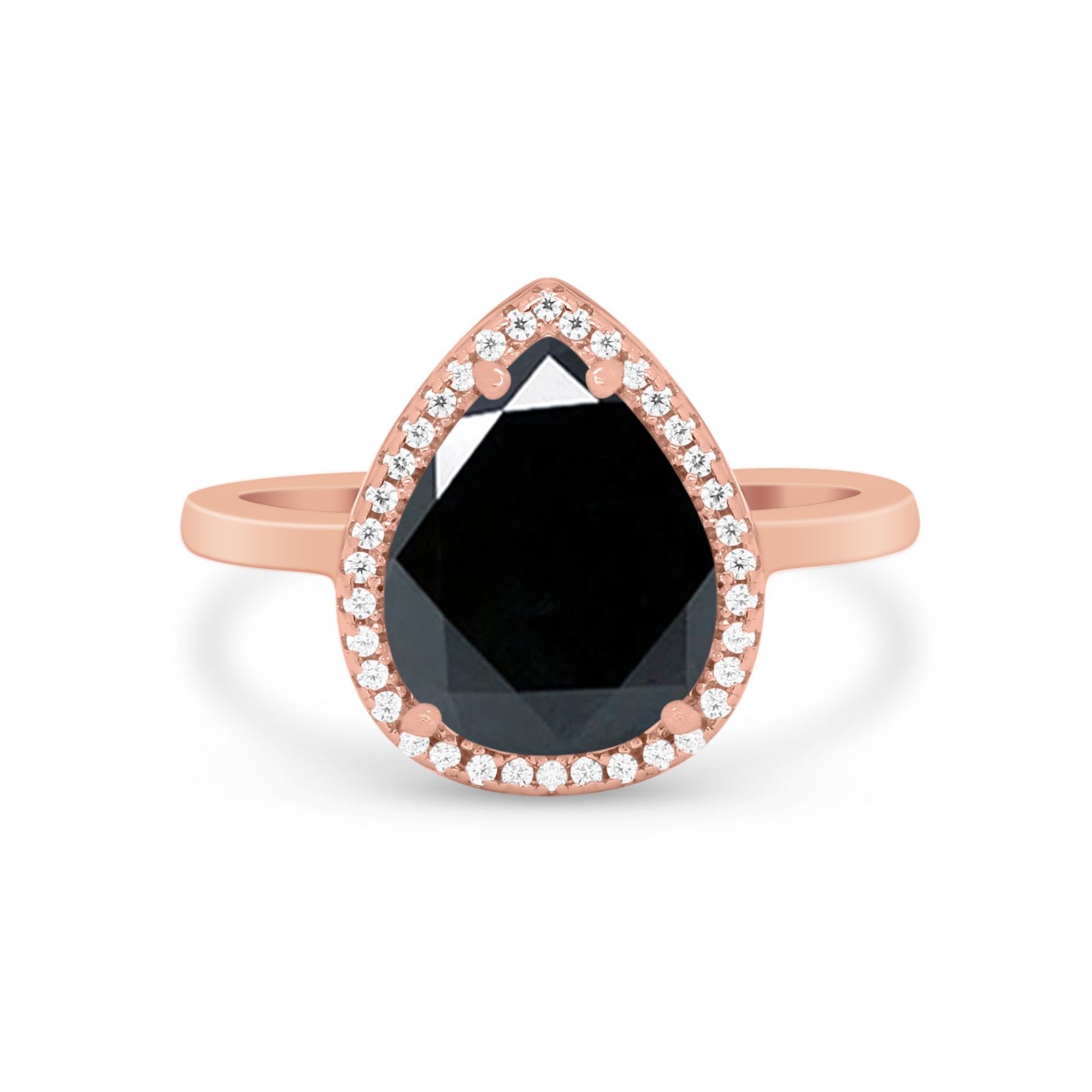 Halo Teardrop Wedding Ring Pear Simulated Cubic Zirconia 925 Sterling Silver