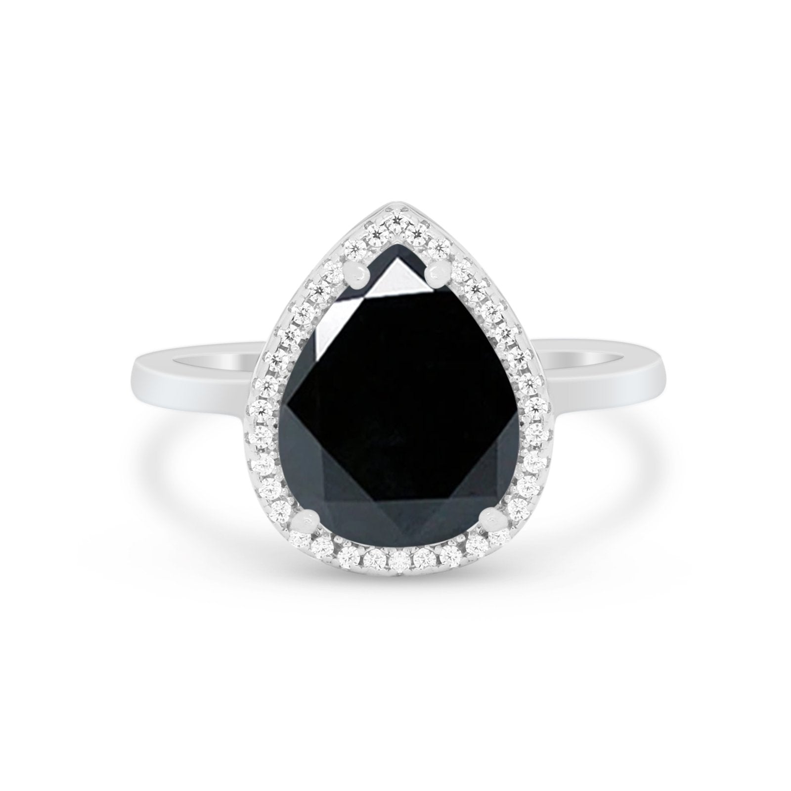 Halo Teardrop Wedding Ring Pear Simulated Cubic Zirconia 925 Sterling Silver