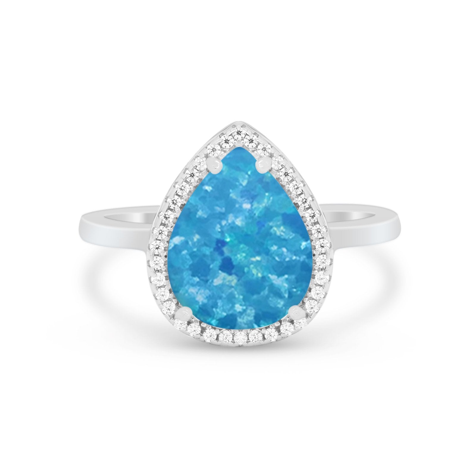 Halo Teardrop Wedding Ring Pear Simulated Cubic Zirconia 925 Sterling Silver
