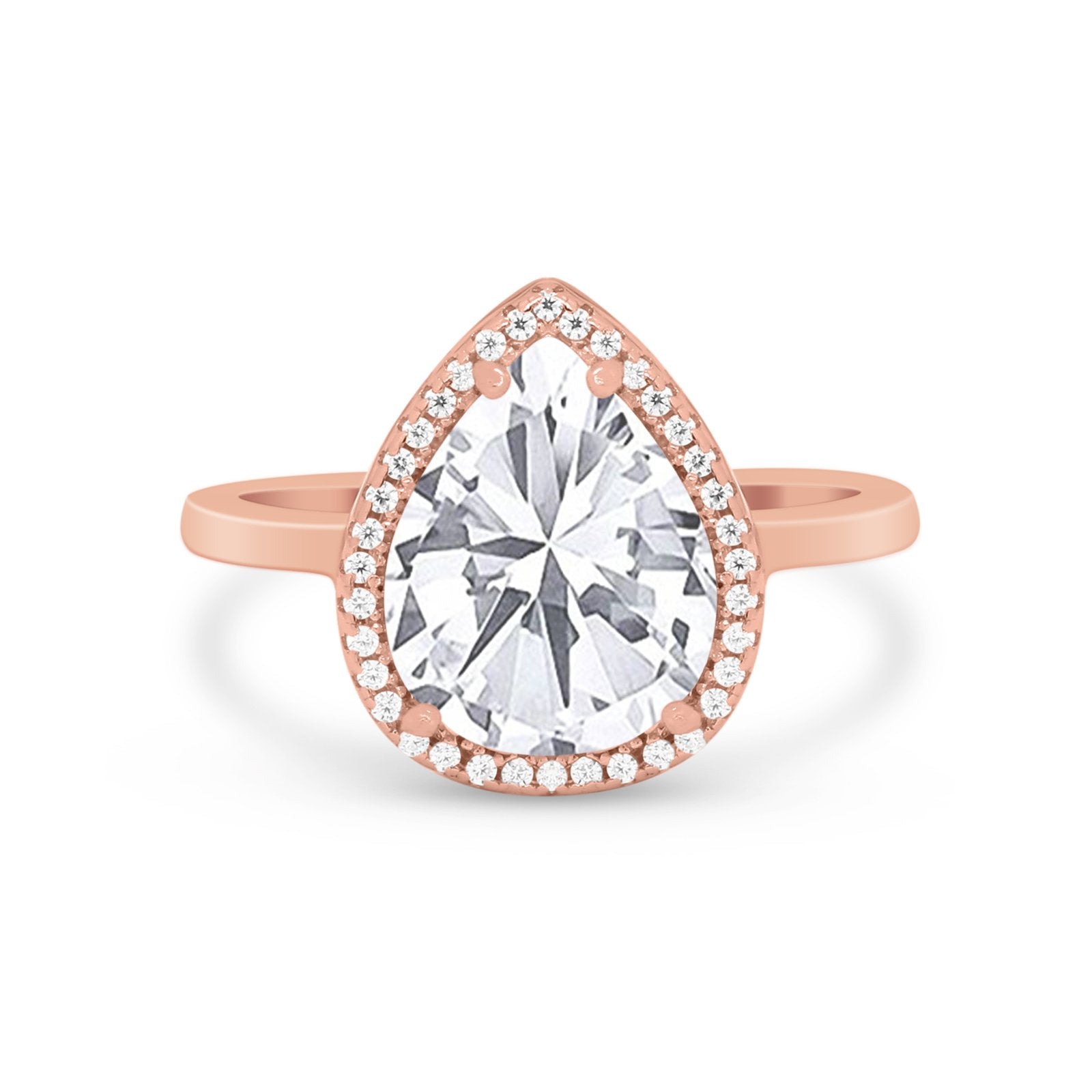 Halo Teardrop Wedding Ring Pear Simulated Cubic Zirconia 925 Sterling Silver