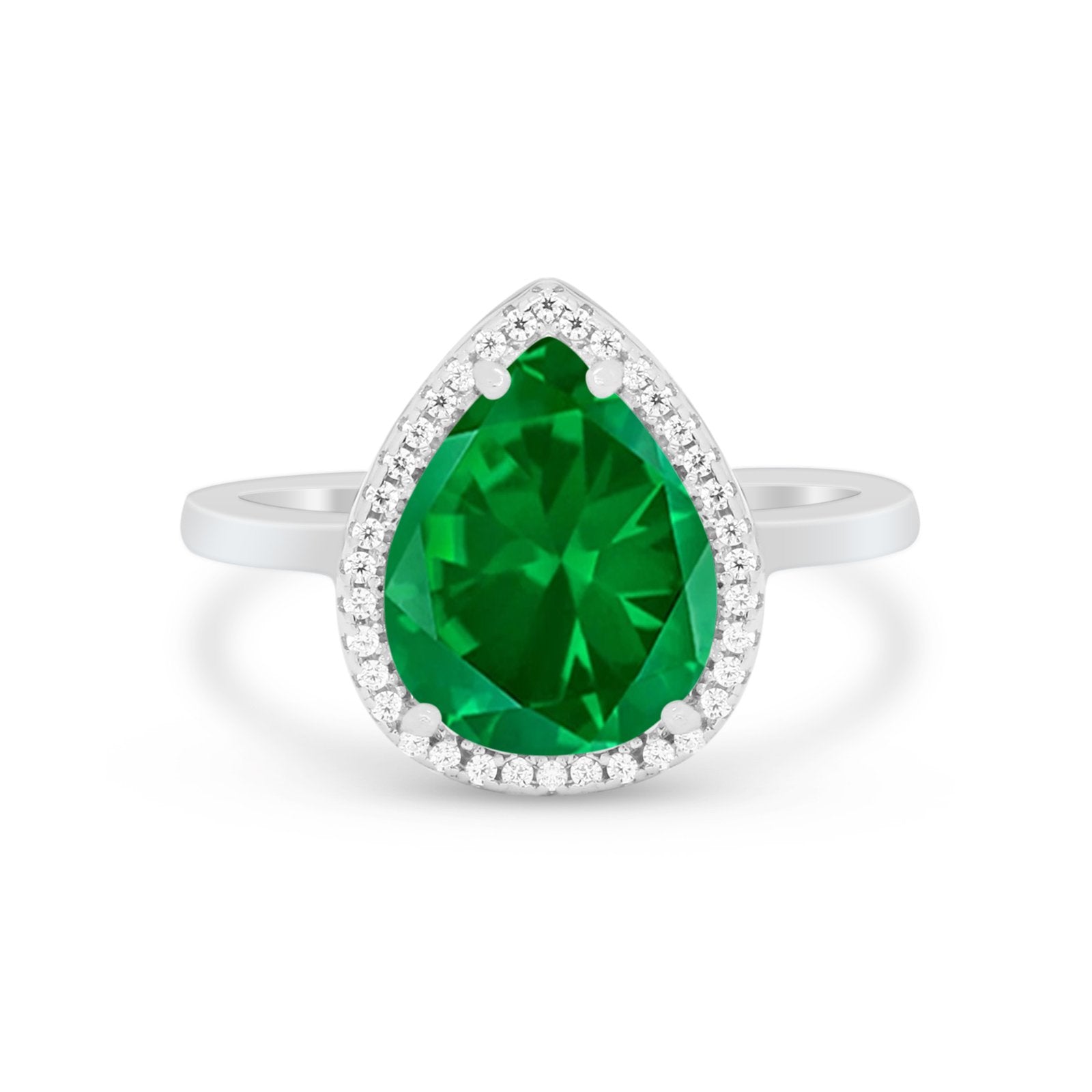 Halo Teardrop Wedding Ring Pear Simulated Cubic Zirconia 925 Sterling Silver