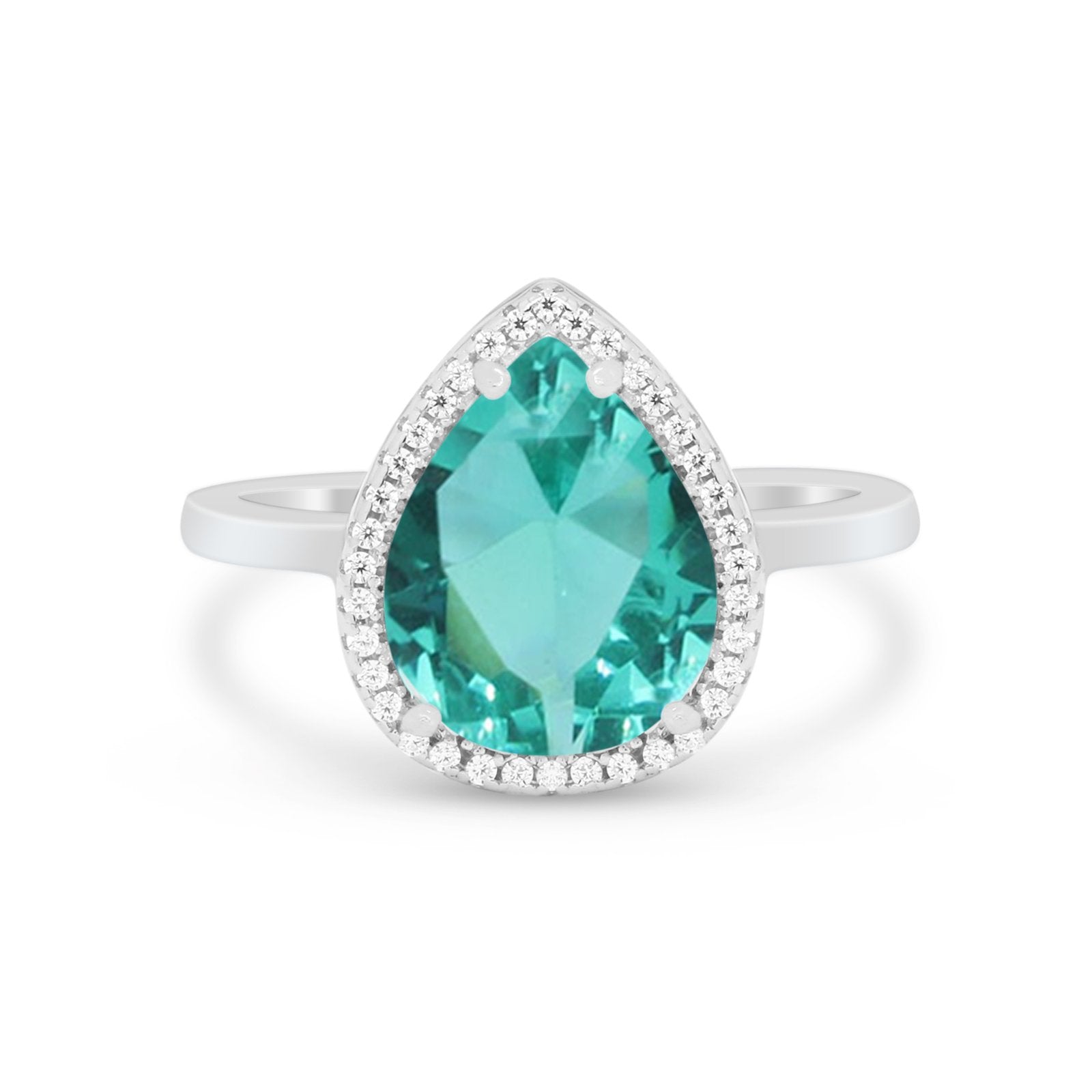 Halo Teardrop Wedding Ring Pear Simulated Cubic Zirconia 925 Sterling Silver