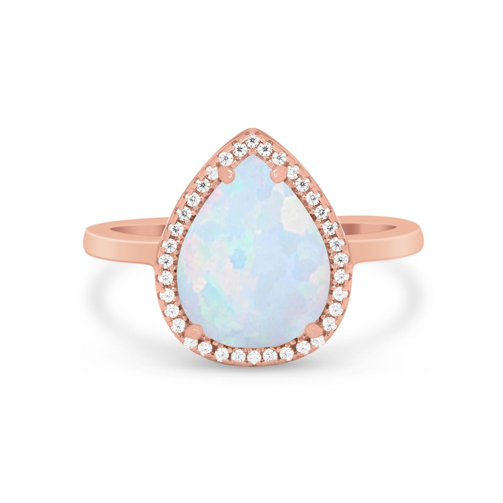 Halo Teardrop Wedding Ring Pear Simulated Cubic Zirconia 925 Sterling Silver