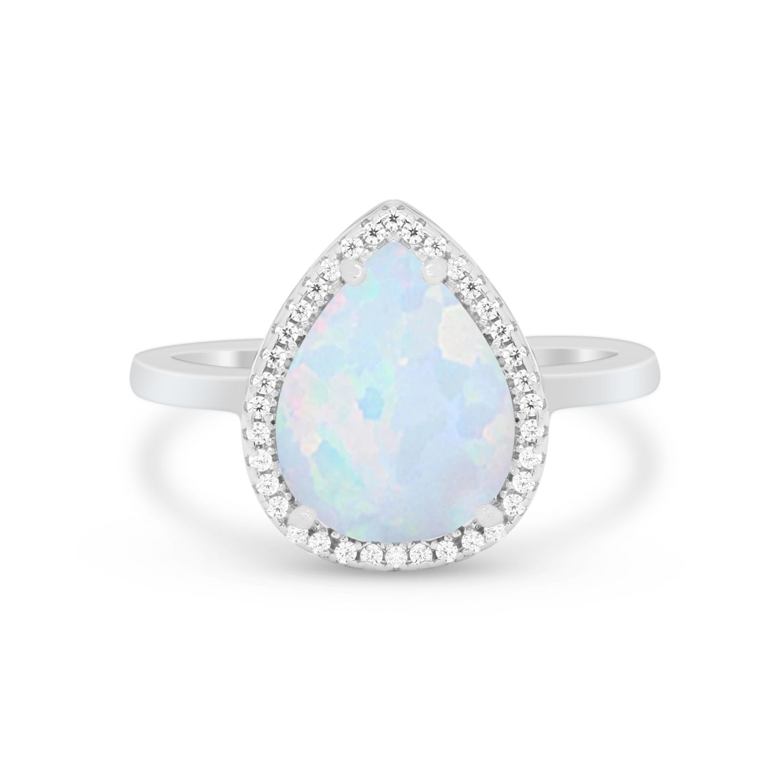 Halo Teardrop Wedding Ring Pear Simulated Cubic Zirconia 925 Sterling Silver
