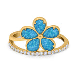 Plumeria Flower Ring Simulated Cubic Zirconia Opal 925 Sterling Silver
