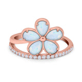 Plumeria Flower Ring Simulated Cubic Zirconia Opal 925 Sterling Silver