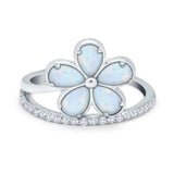 Plumeria Flower Ring Simulated Cubic Zirconia Opal 925 Sterling Silver