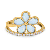 Plumeria Flower Ring Simulated Cubic Zirconia Opal 925 Sterling Silver