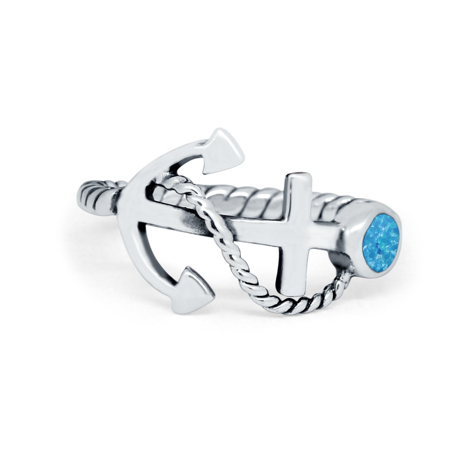 Twisted Rope Nautial Anchor Thumb Ring Simulated Cubic Zirconia 925 Sterling Silver