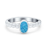 Solitaire Oval Ring Beaded Design Band Simulated Opal Round 925 Sterling Silver