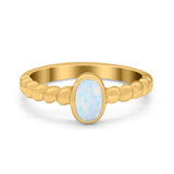 Solitaire Oval Ring Beaded Design Band Simulated Opal Round 925 Sterling Silver