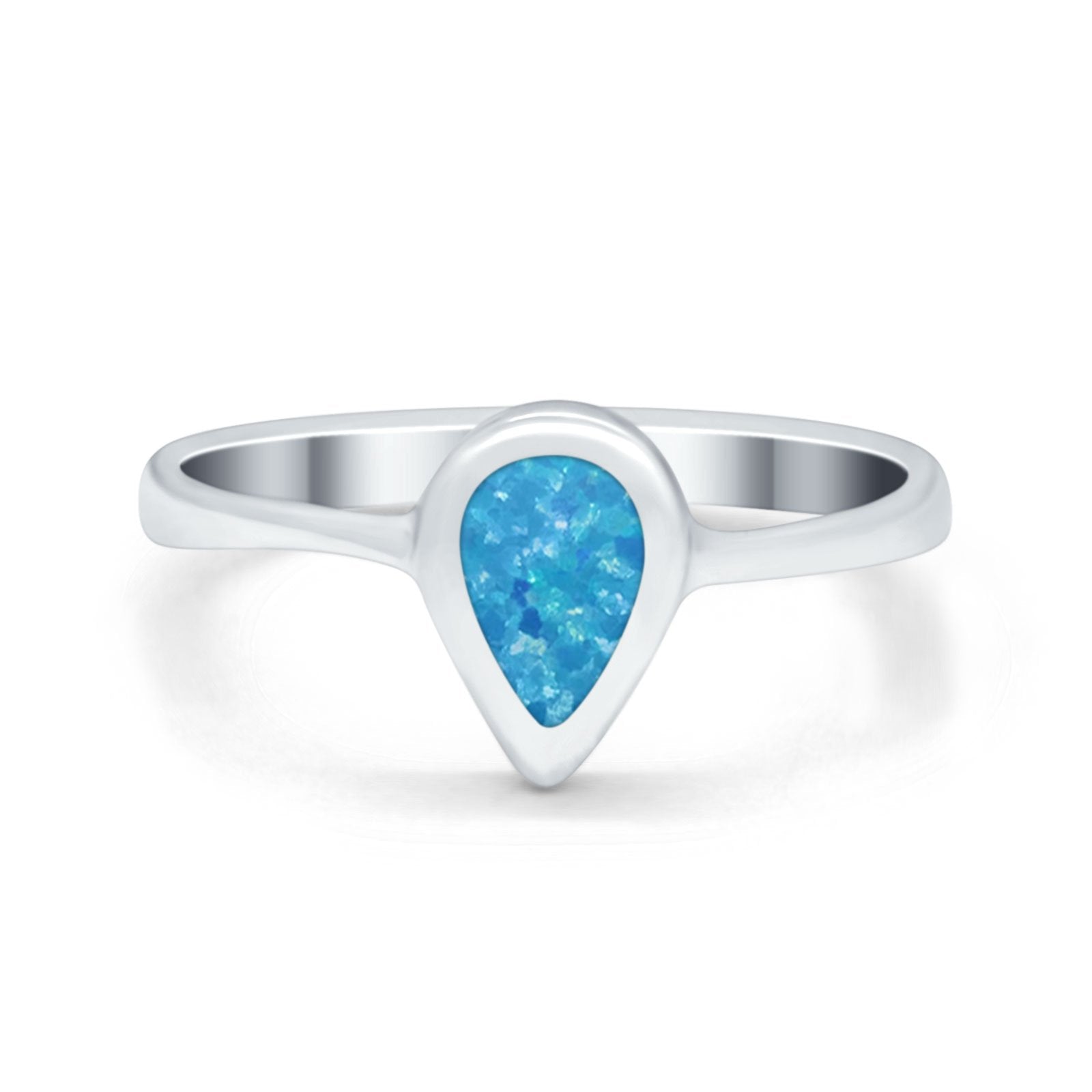 Solitaire Teardrop Pear Ring Band Simulated Opal Round 925 Sterling Silver