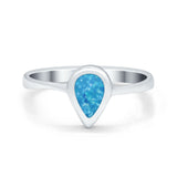 Solitaire Teardrop Pear Ring Band Simulated Opal Round 925 Sterling Silver