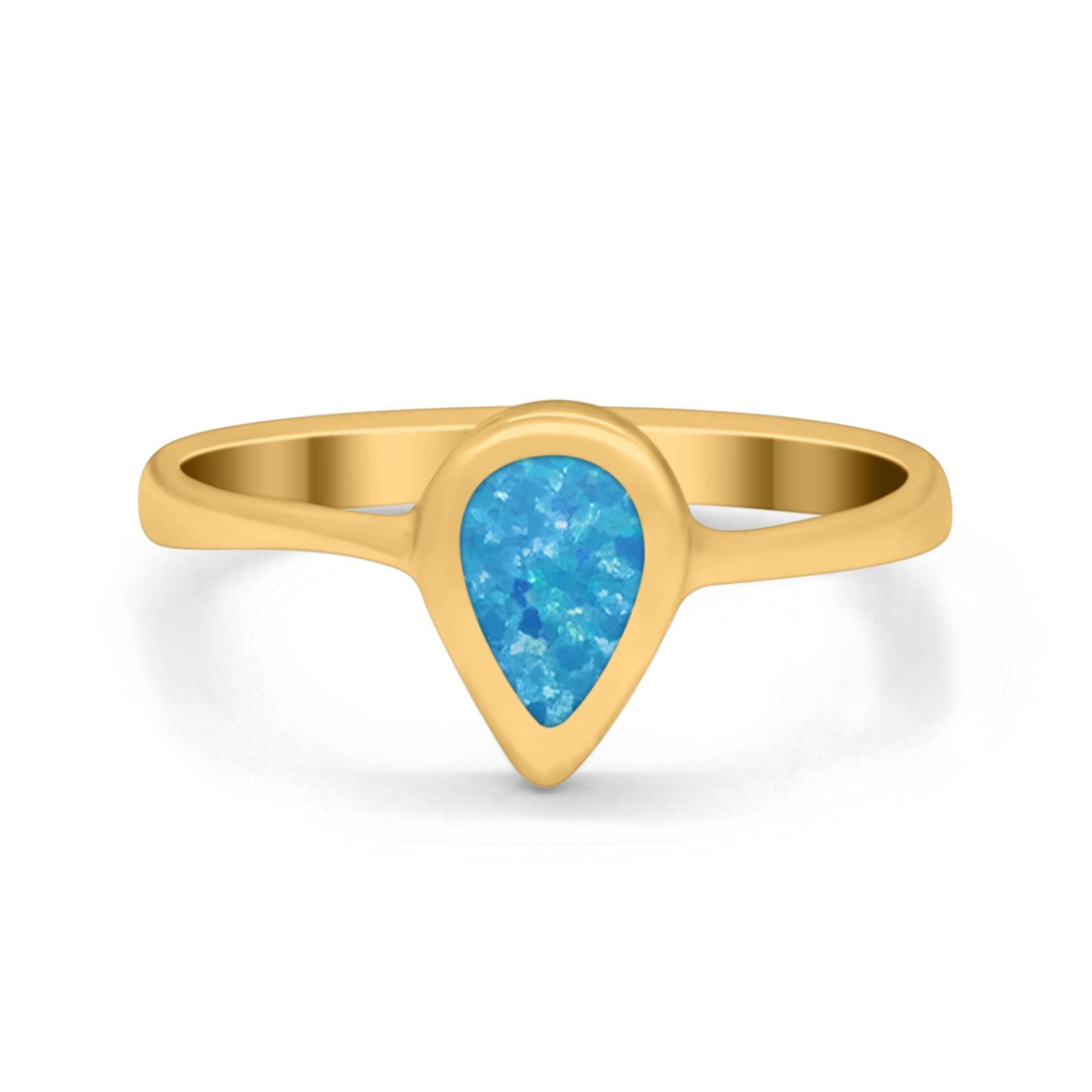 Solitaire Teardrop Pear Ring Band Simulated Opal Round 925 Sterling Silver