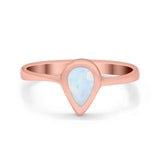 Solitaire Teardrop Pear Ring Band Simulated Opal Round 925 Sterling Silver