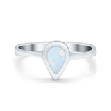 Solitaire Teardrop Pear Ring Band Simulated Opal Round 925 Sterling Silver
