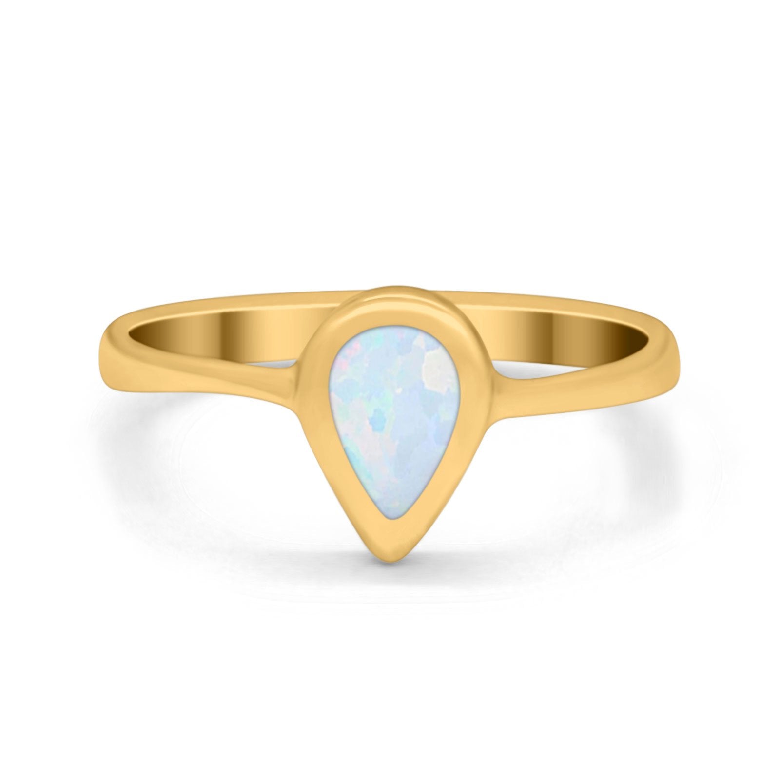 Solitaire Teardrop Pear Ring Band Simulated Opal Round 925 Sterling Silver