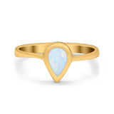 Solitaire Teardrop Pear Ring Band Simulated Opal Round 925 Sterling Silver