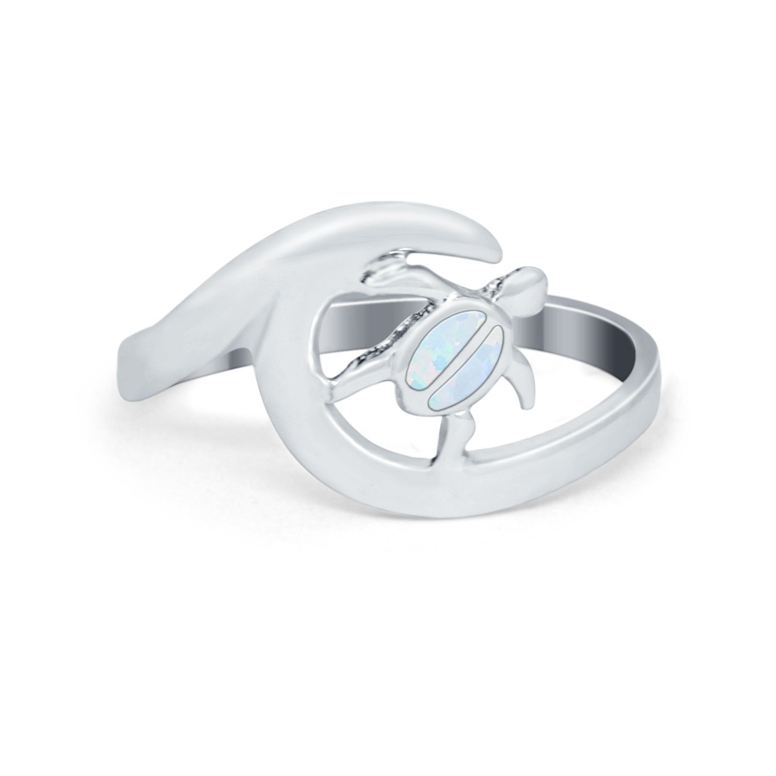 Summer Turtle Wave Ring Band Simulated Cubic Zirconia 925 Sterling Silver
