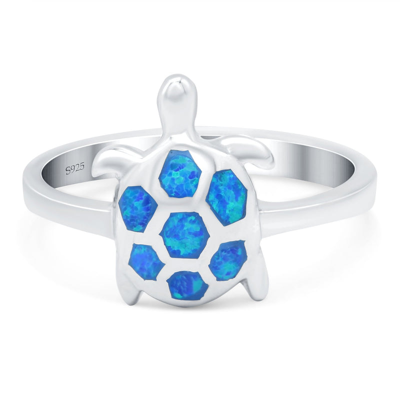 Turtle Ring Band Lab Created Opal 925 Sterling Silver (14mm)