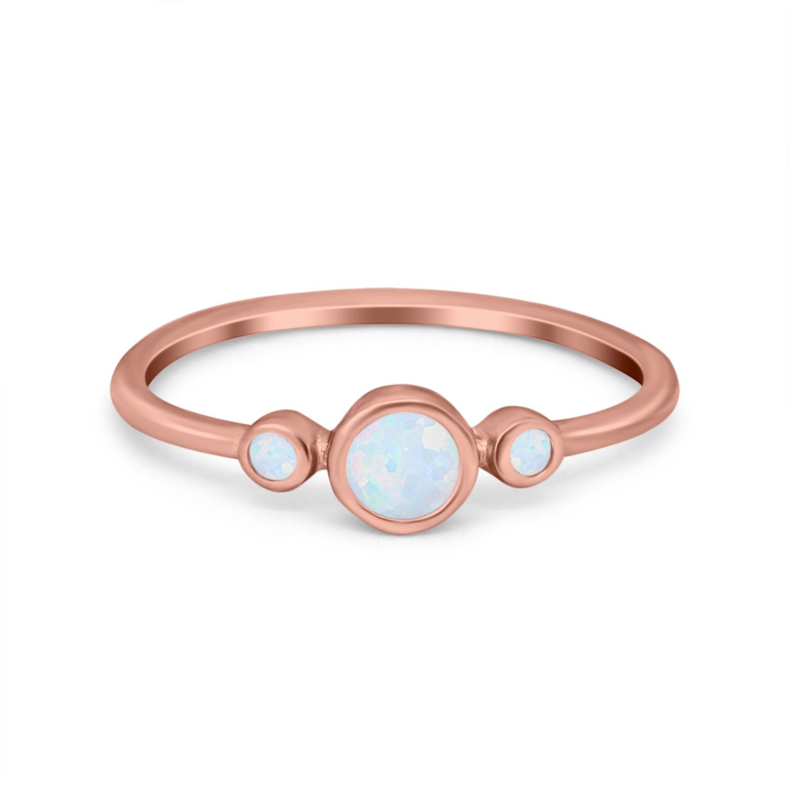 Fashion Style Band Ring Round Simulated Cubic Zirconia Opal 925 Sterling Silver