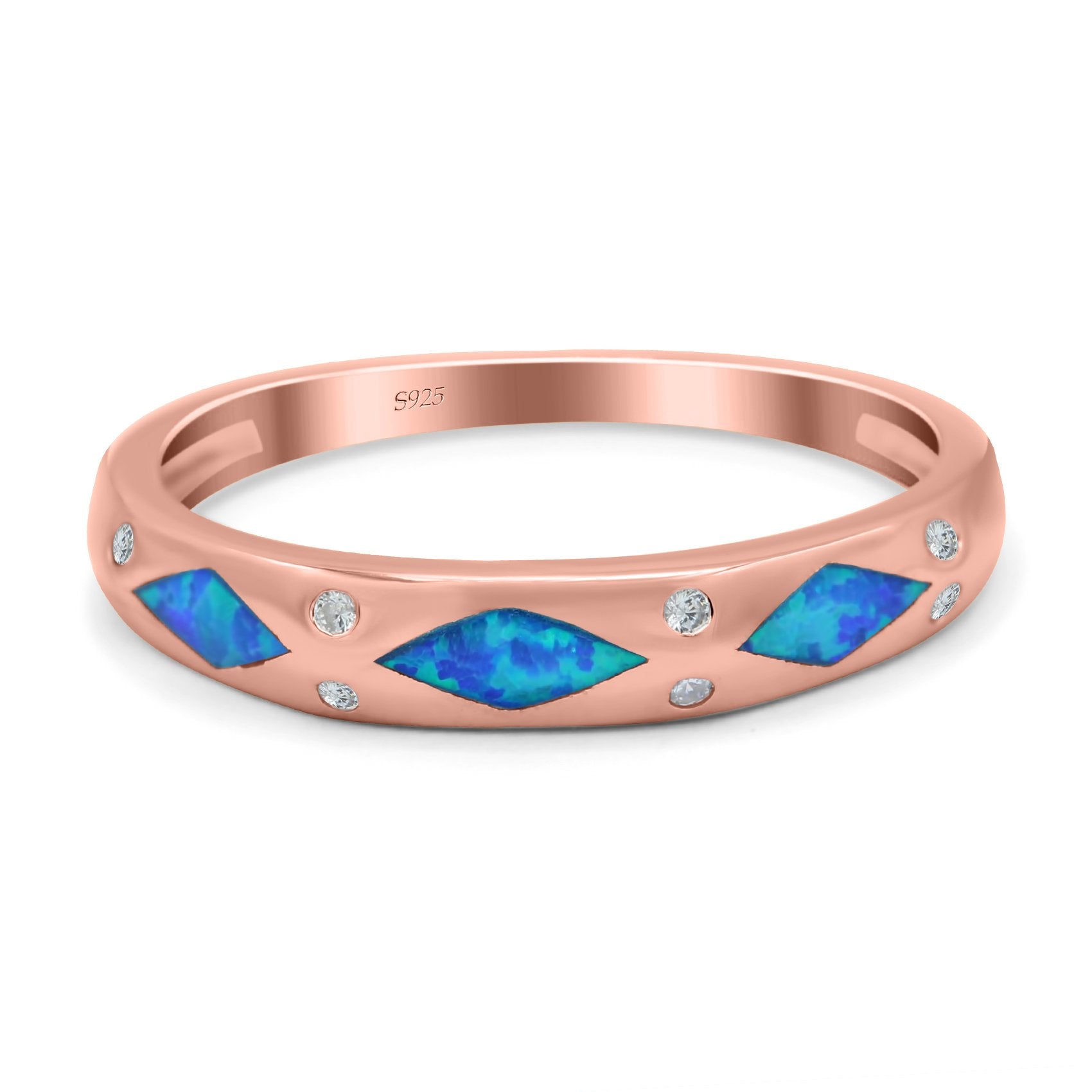 Half Eternity Lab Created Opal Wedding Ring Band Simulated Cubic Zirconia 925 Sterling Silver