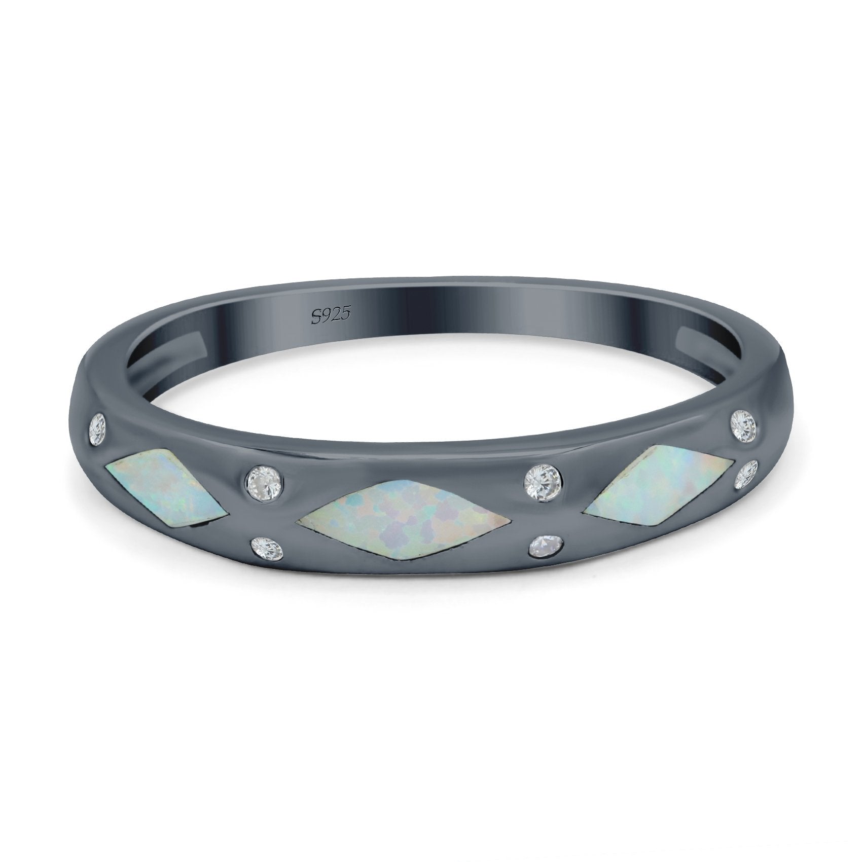 Half Eternity Lab Created Opal Wedding Ring Band Simulated Cubic Zirconia 925 Sterling Silver