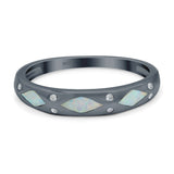 Half Eternity Lab Created Opal Wedding Ring Band Simulated Cubic Zirconia 925 Sterling Silver